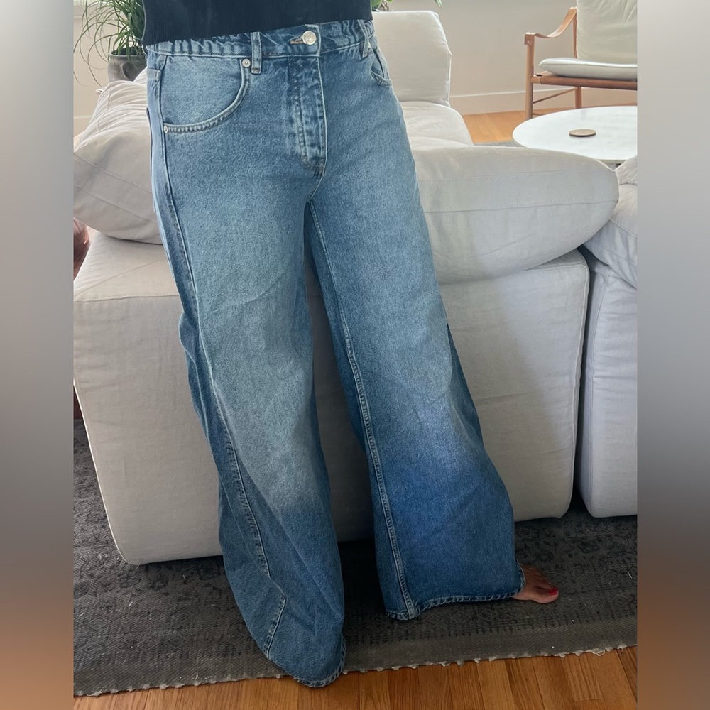 Free People denim wide leg elastic waist size 27 pant.